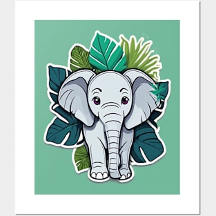 Baby Elephant And Palm Leaves Posters and Art